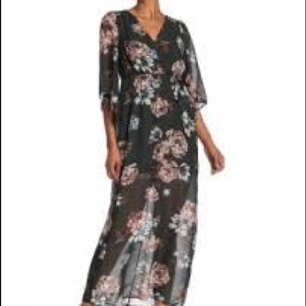 Long flowing blue floral print dress large